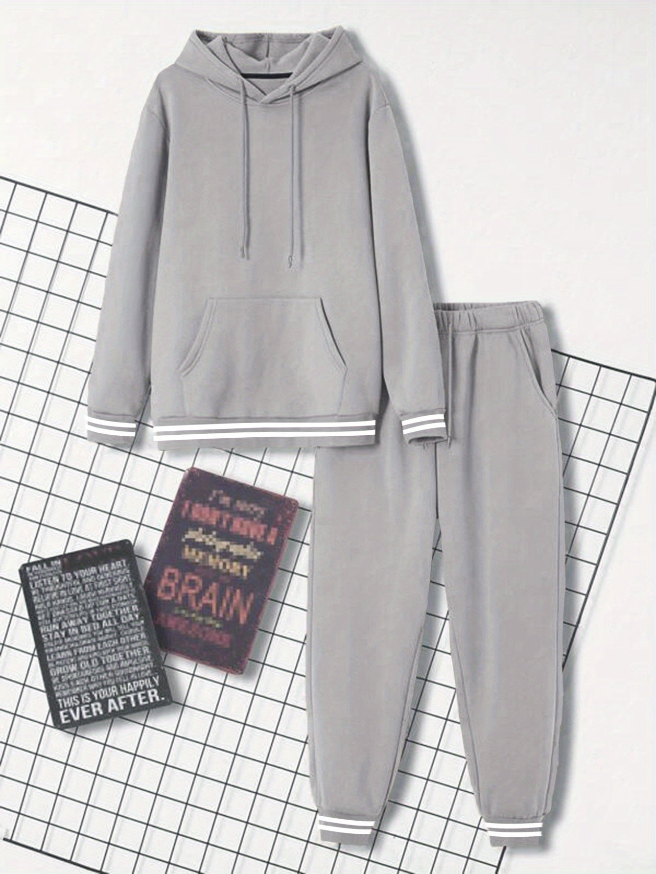 Men's Solid Color Tracksuit Set - Hoodie & Joggers with Pockets