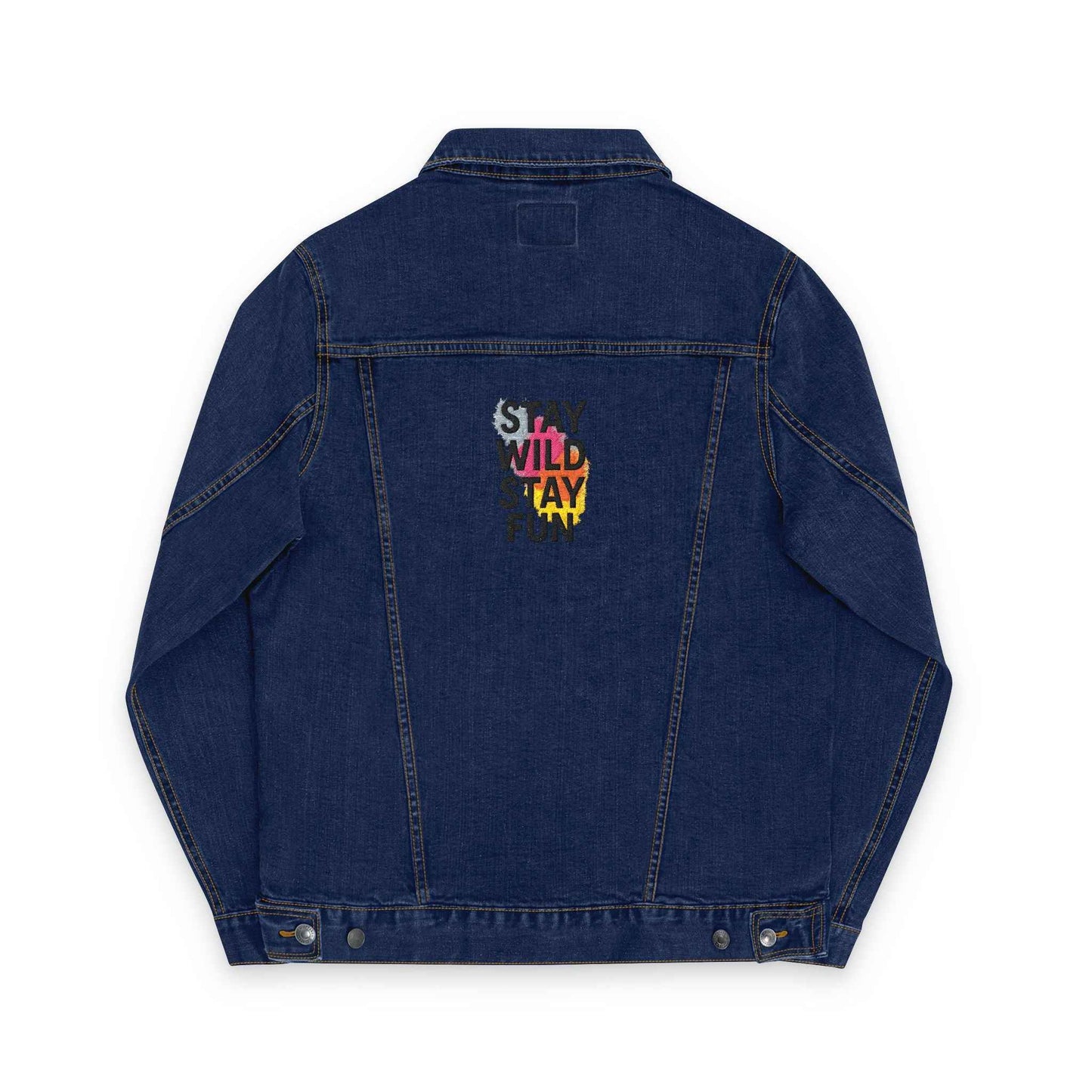 Embroidered Denim Jacket - Stay Wild Stay Fun Vintage Style Eco-Friendly Unisex Gift - StylePicksBySei