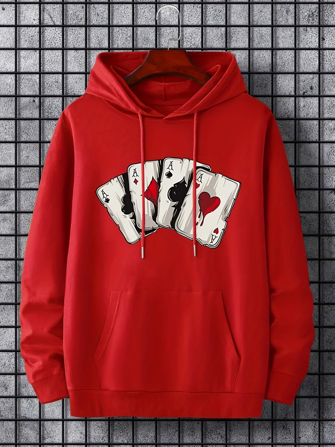 Men's Ace Playing Card Graphic Hoodie - Casual Pullover with Kangaroo Pocket