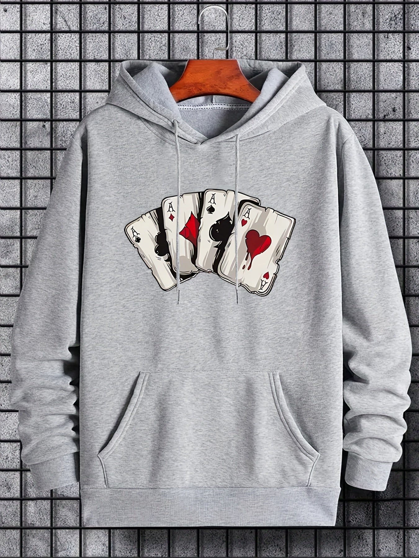 Men's Ace Playing Card Graphic Hoodie - Casual Pullover with Kangaroo Pocket