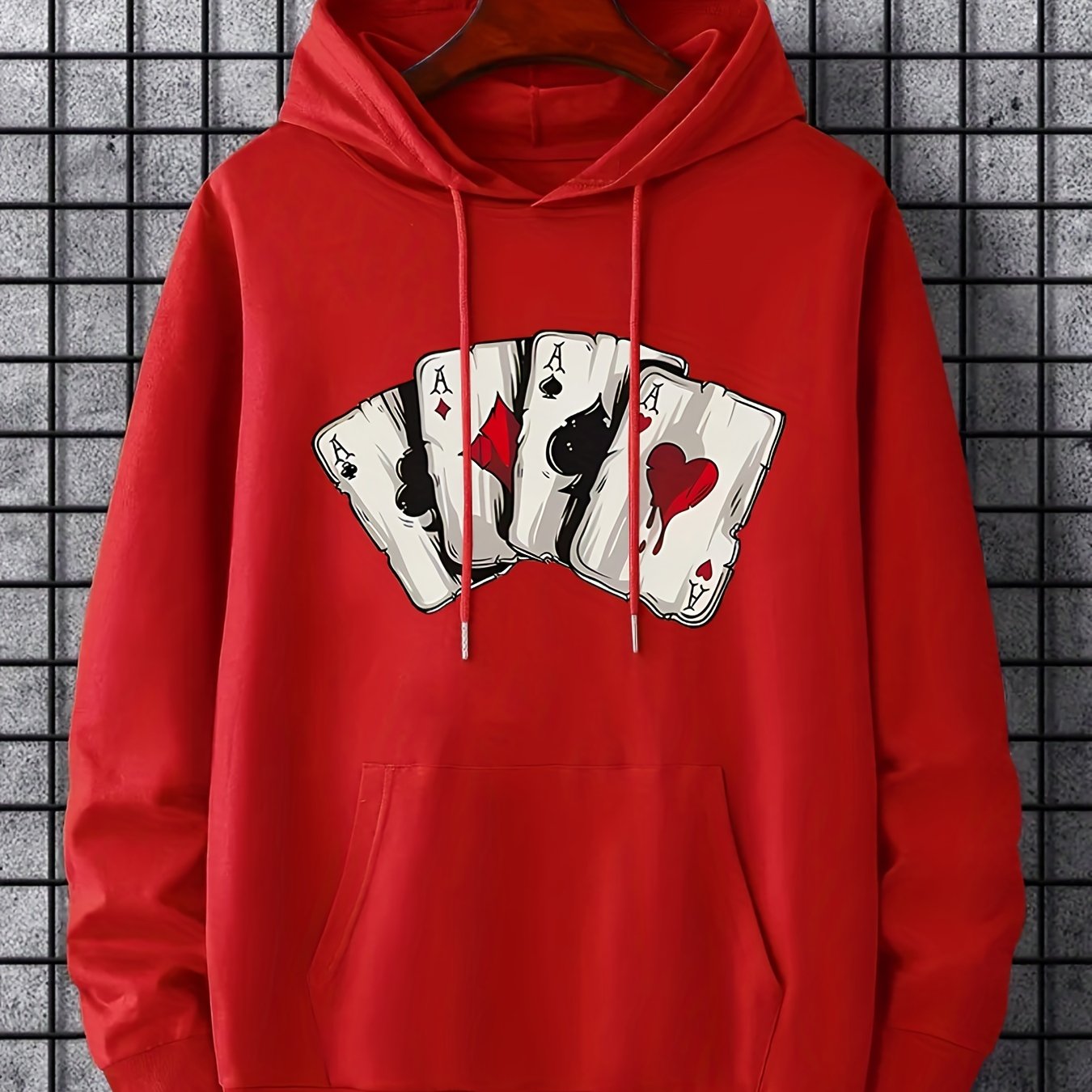 Men's Ace Playing Card Graphic Hoodie - Casual Pullover with Kangaroo Pocket