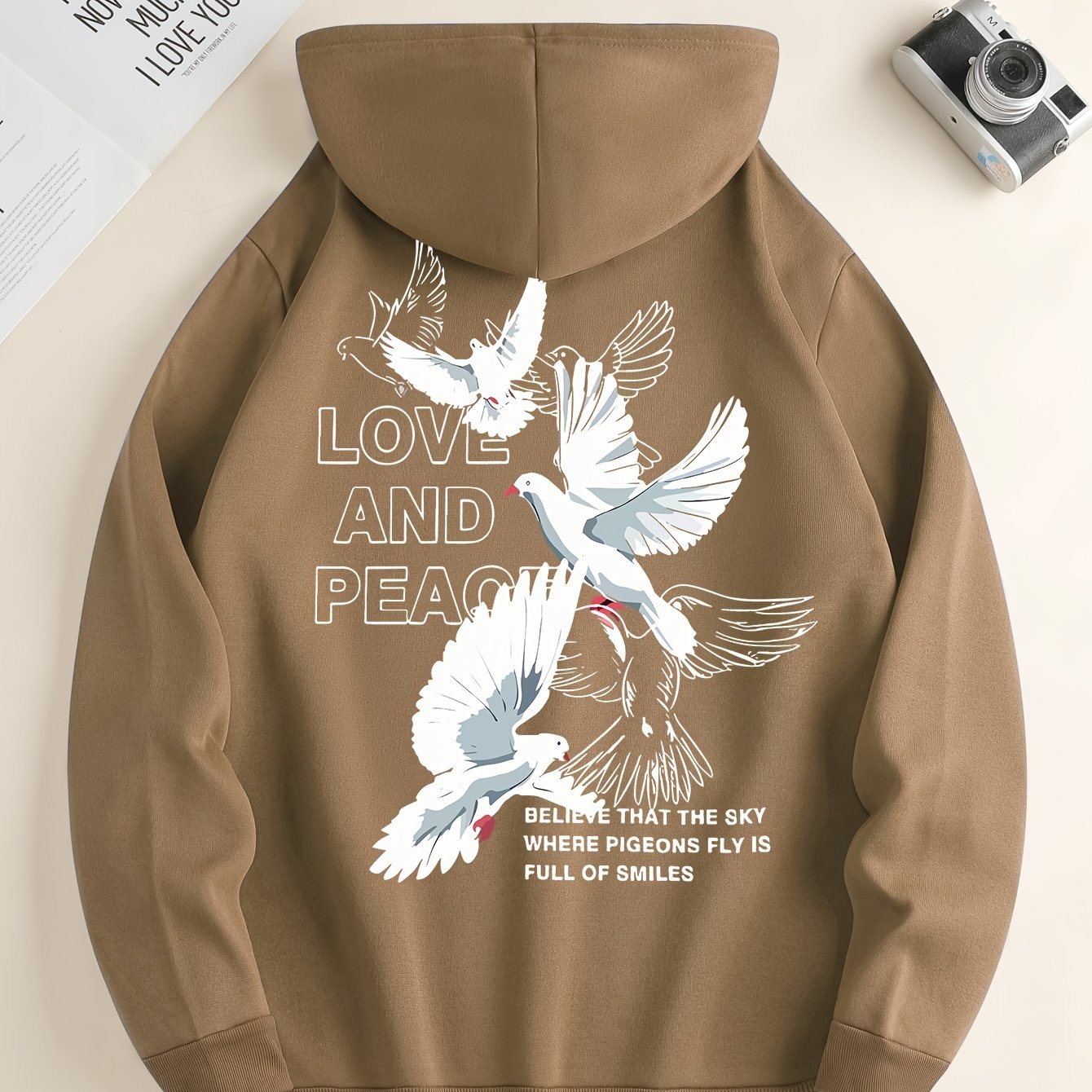 Men's Love and Peace Graphic Hoodie - Casual Pullover with Kangaroo Pocket