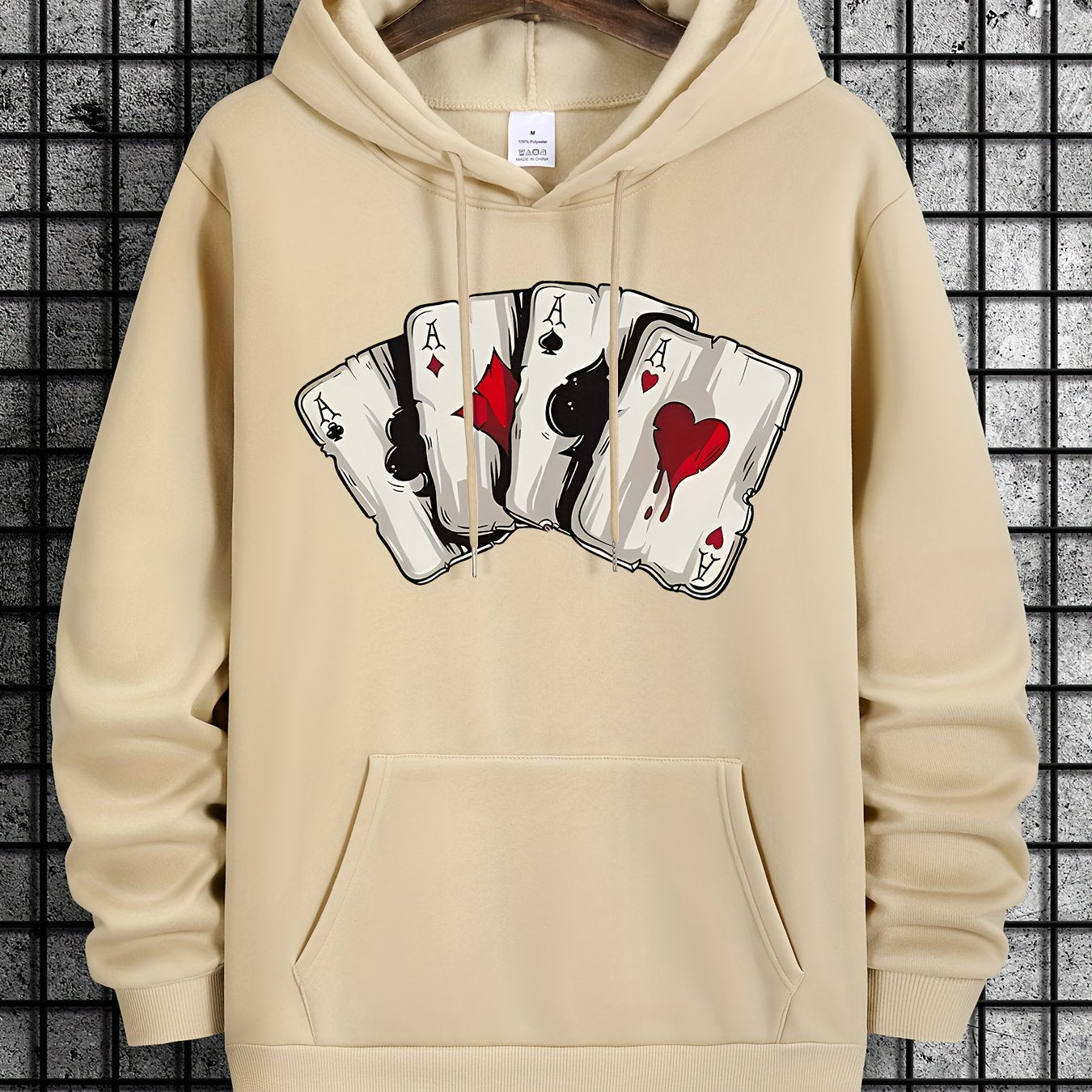 Men's Ace Playing Card Graphic Hoodie - Casual Pullover with Kangaroo Pocket