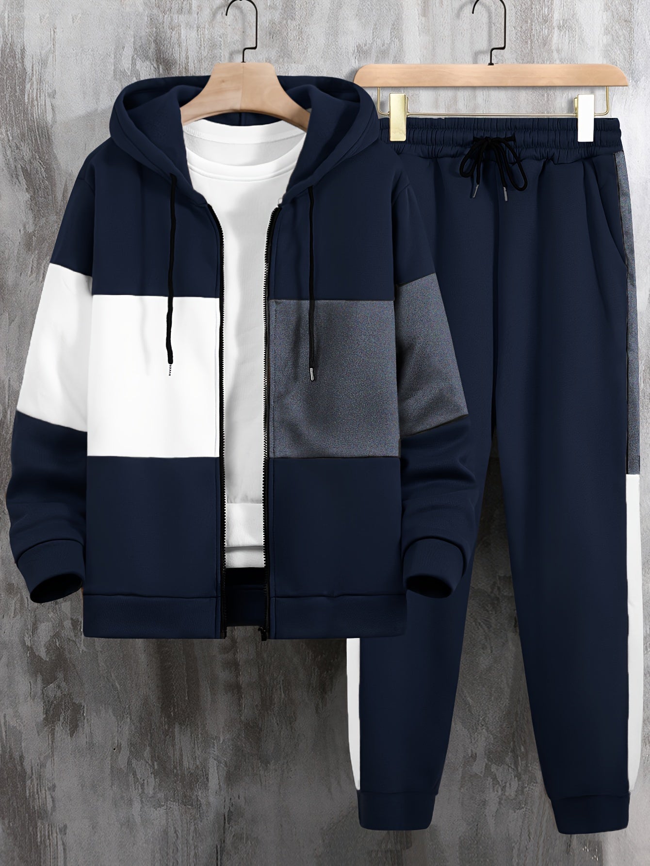 Men's Color Block Tracksuit Set - 2 Piece Full-Zip Hoodie & Joggers