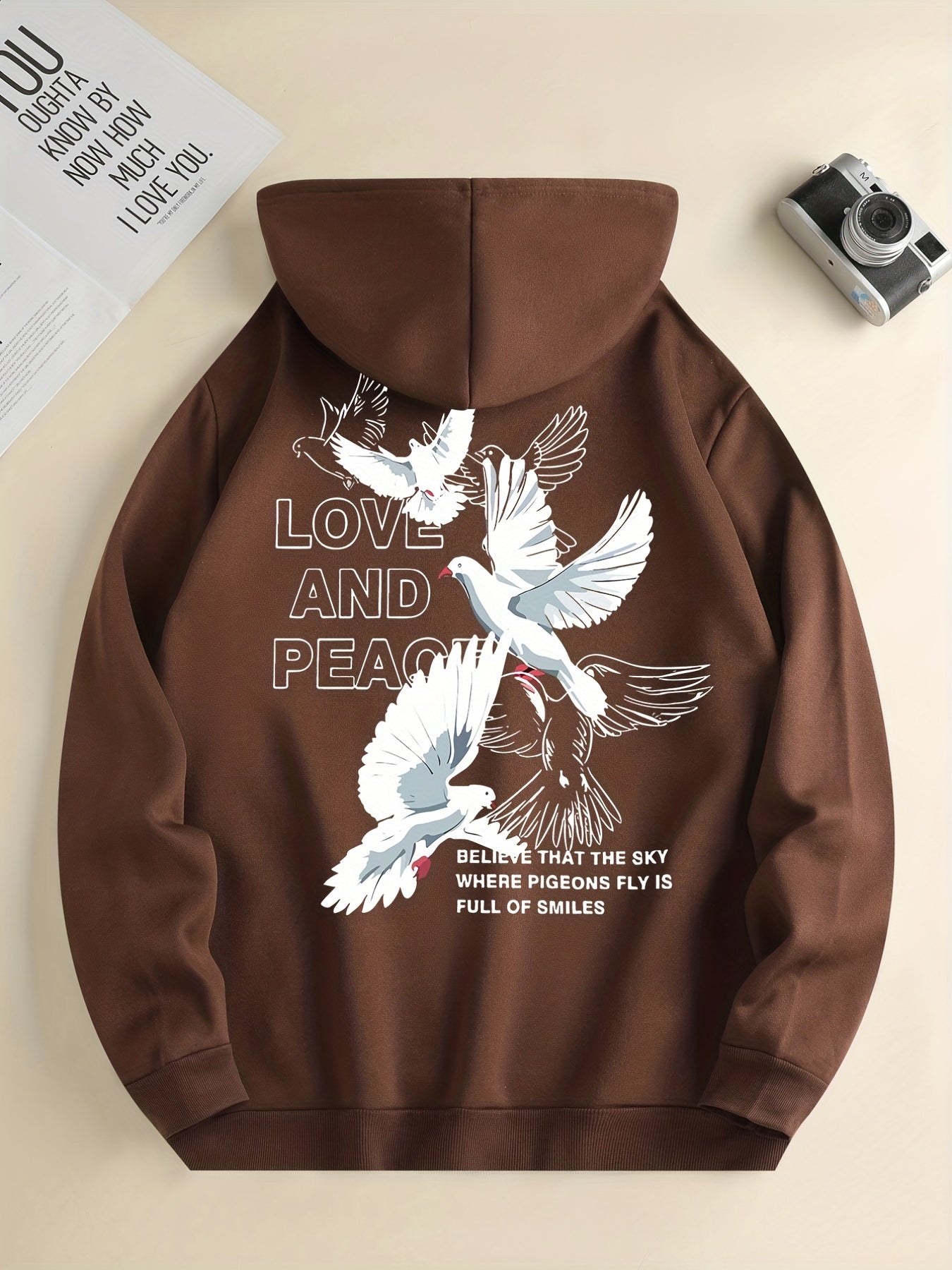 Men's Love and Peace Graphic Hoodie - Casual Pullover with Kangaroo Pocket