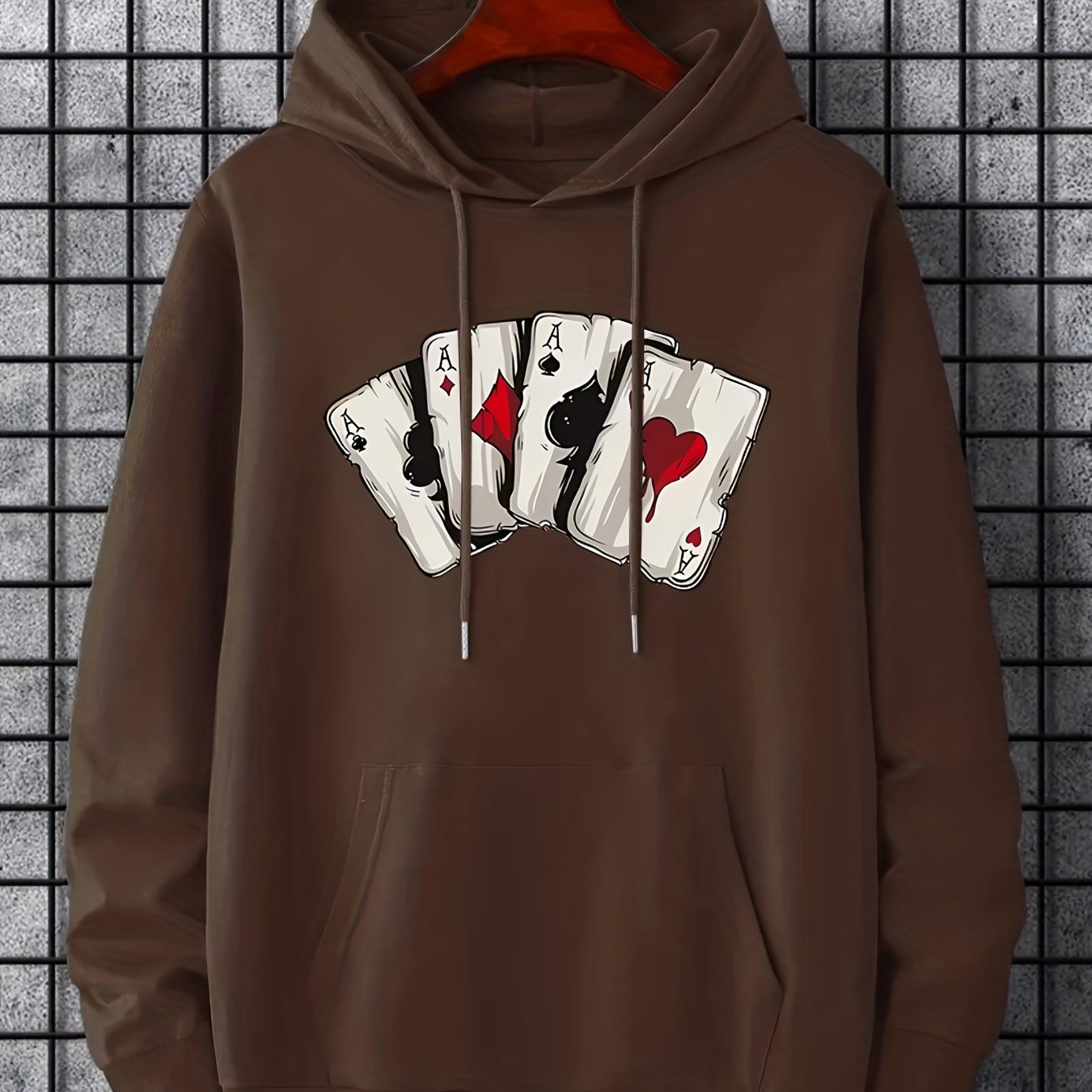 Men's Ace Playing Card Graphic Hoodie - Casual Pullover with Kangaroo Pocket