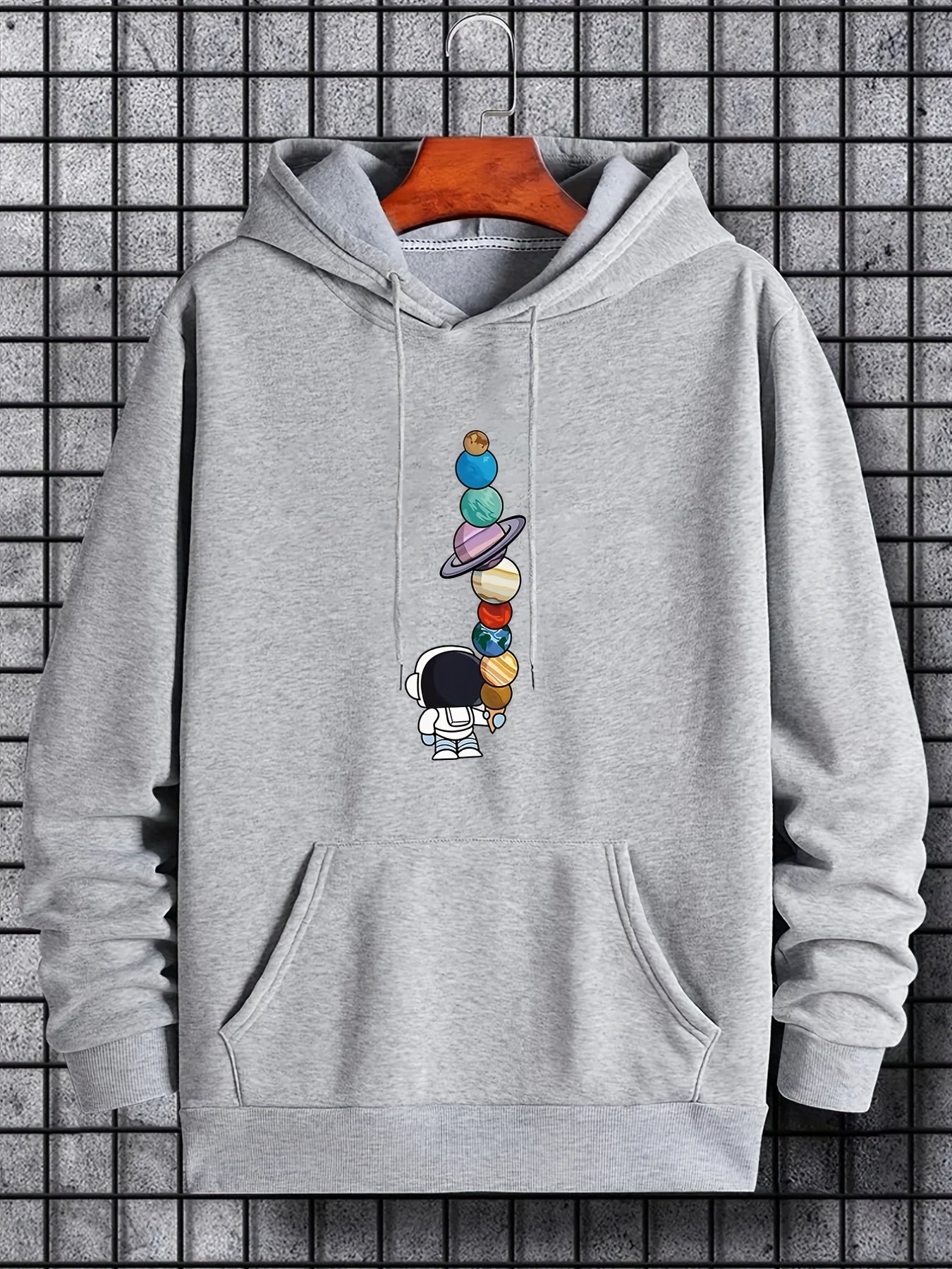 Men's Astronaut Moon Graphic Hoodie - Galactic Print Pullover with Pocket