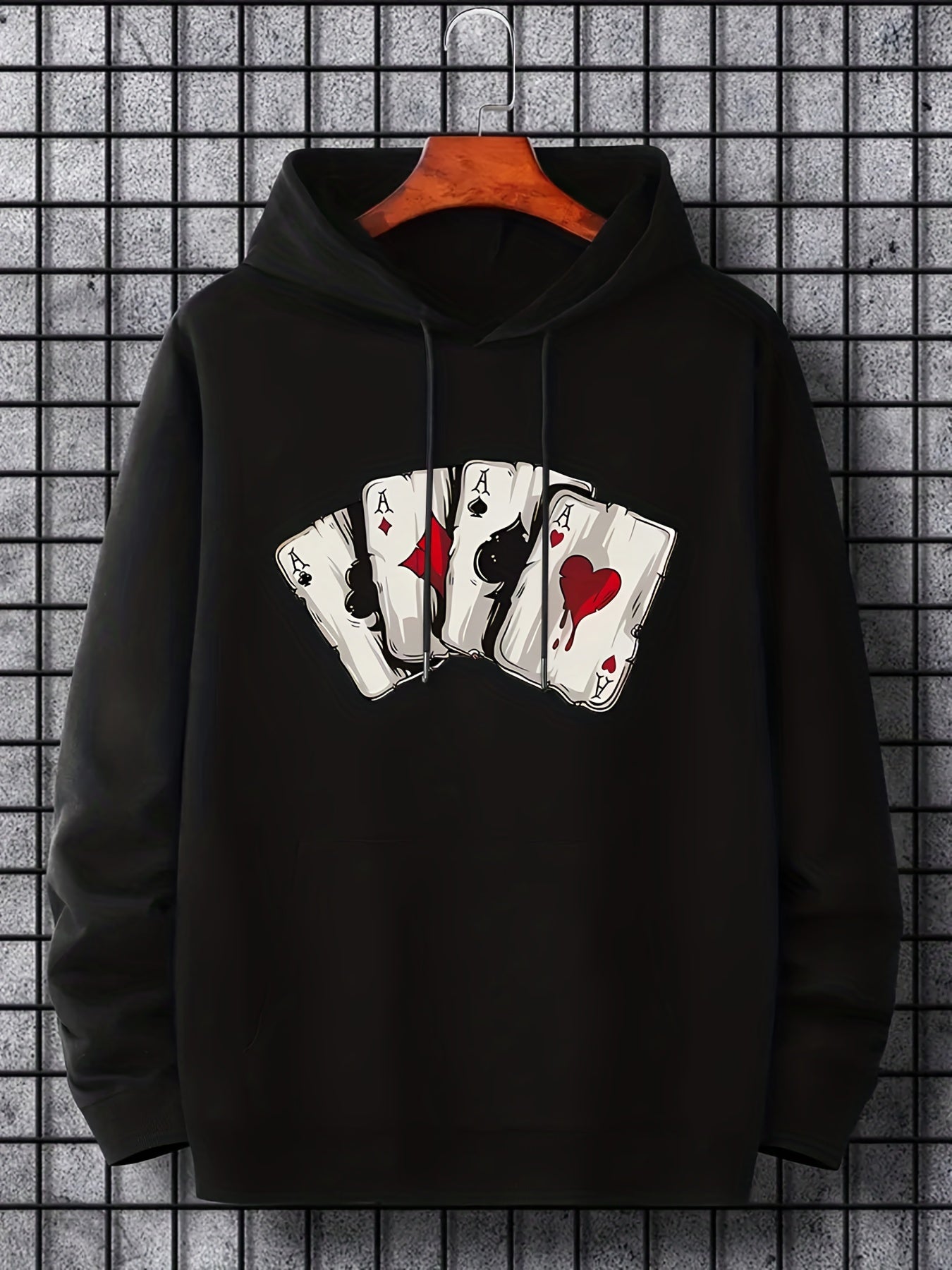 Men's Ace Playing Card Graphic Hoodie - Casual Pullover with Kangaroo Pocket