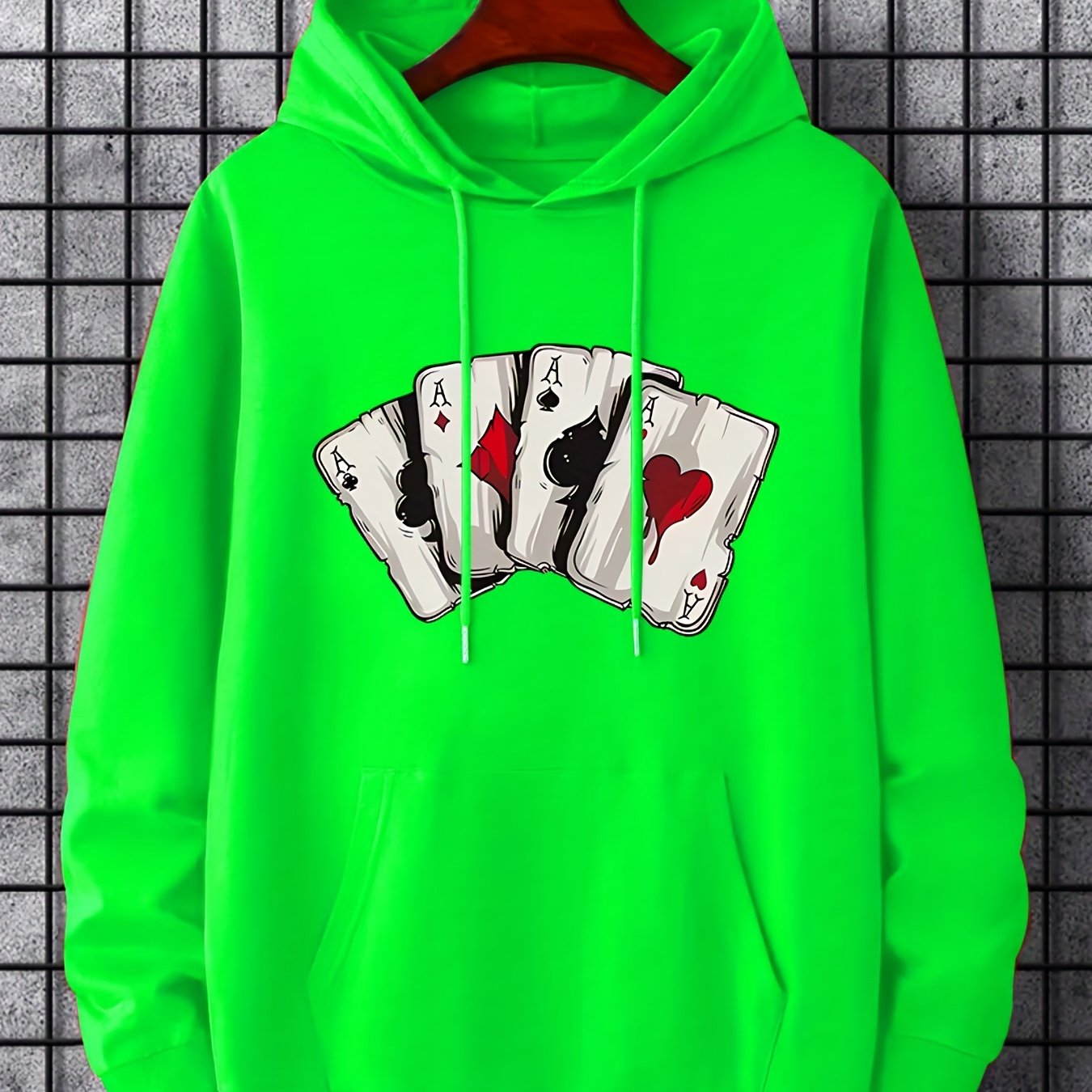 Men's Ace Playing Card Graphic Hoodie - Casual Pullover with Kangaroo Pocket