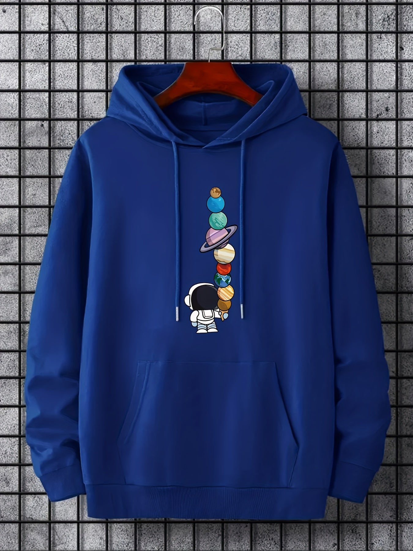 Men's Astronaut Moon Graphic Hoodie - Galactic Print Pullover with Pocket