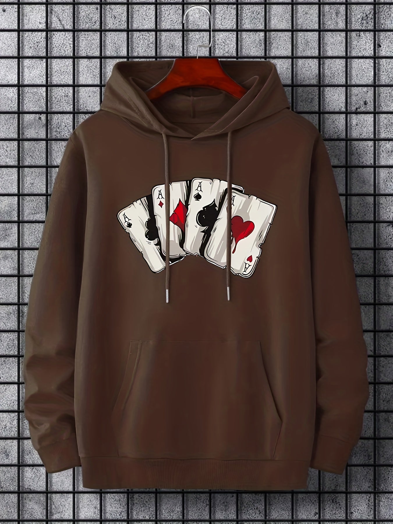 Men's Ace Playing Card Graphic Hoodie - Casual Pullover with Kangaroo Pocket