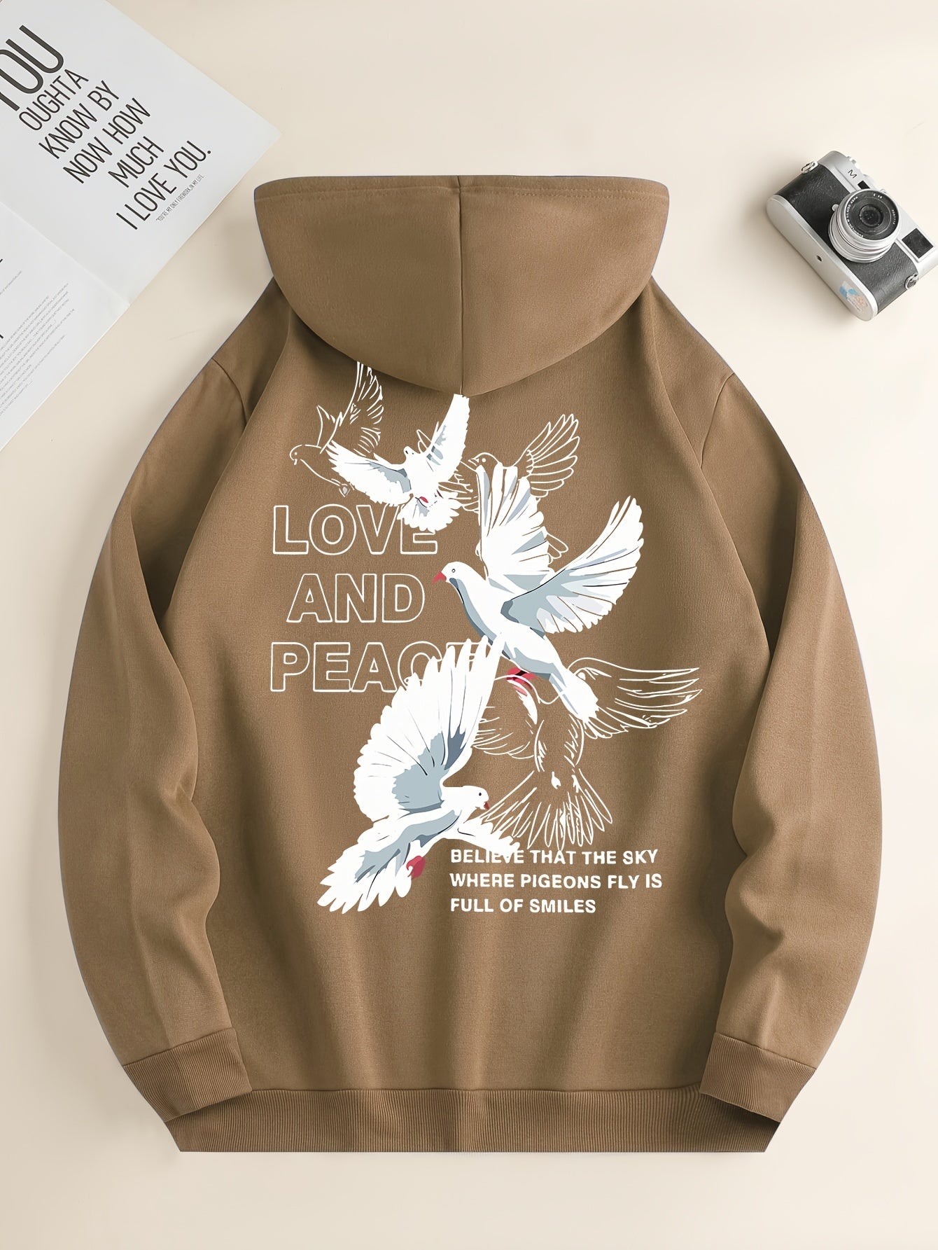 Men's Love and Peace Graphic Hoodie - Casual Pullover with Kangaroo Pocket