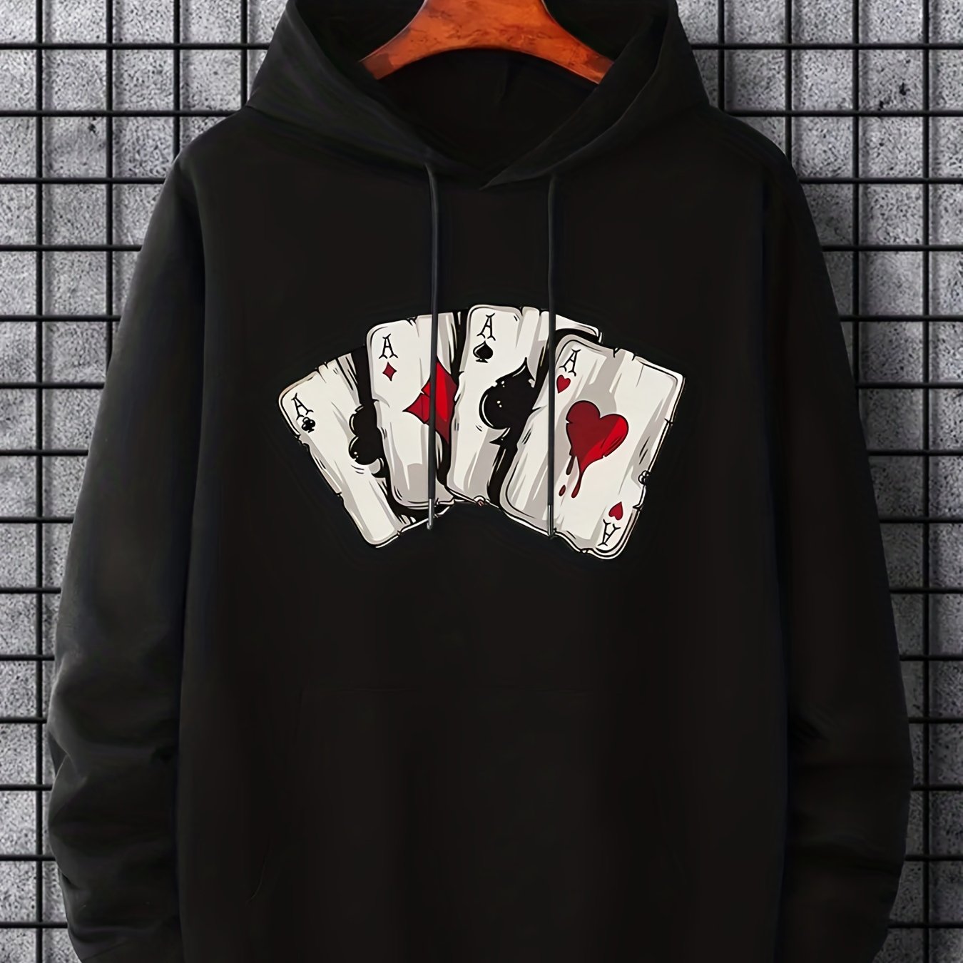 Men's Ace Playing Card Graphic Hoodie - Casual Pullover with Kangaroo Pocket