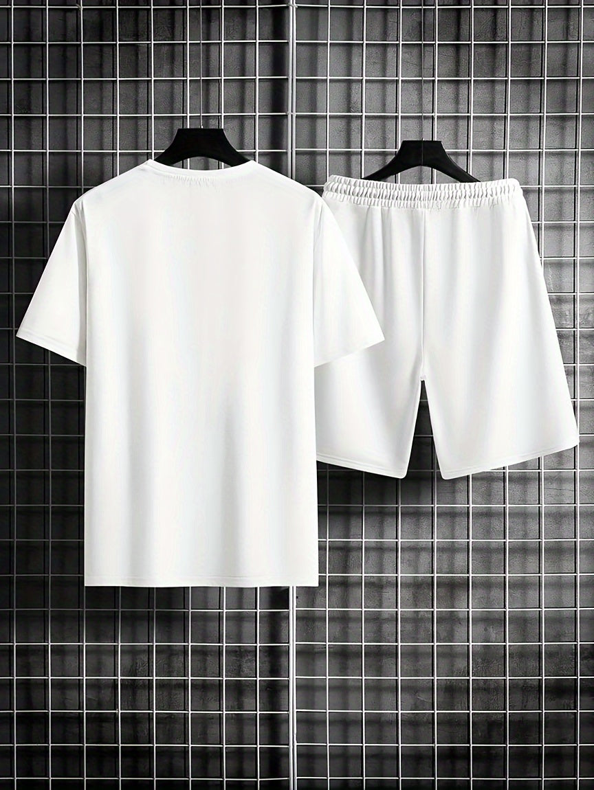 Men's 2-Piece Pajama Set - Letter Print Short Sleeve T-Shirt & Shorts Loungewear
