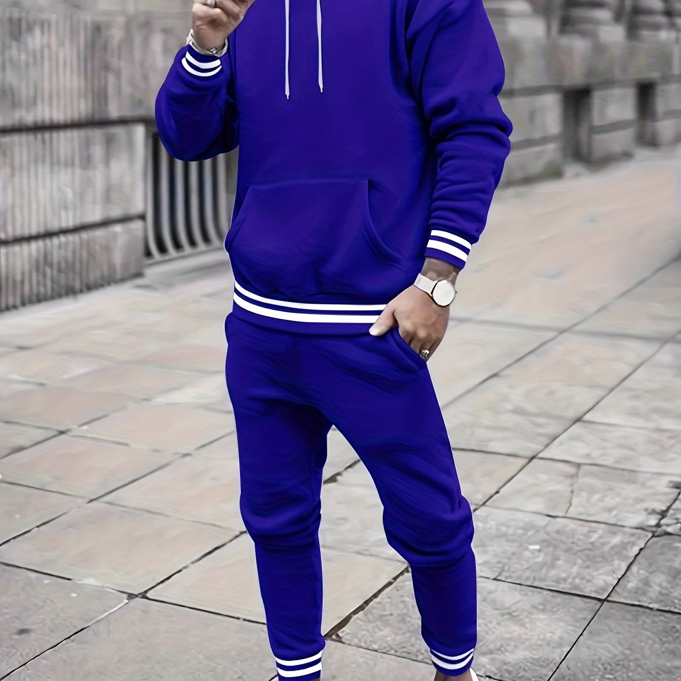 Men's Solid Color Tracksuit Set - Hoodie & Joggers with Pockets