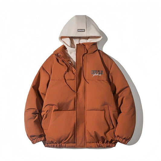 Men's Cotton Hooded Bomber Jacket - Windproof Stand Collar Coat
