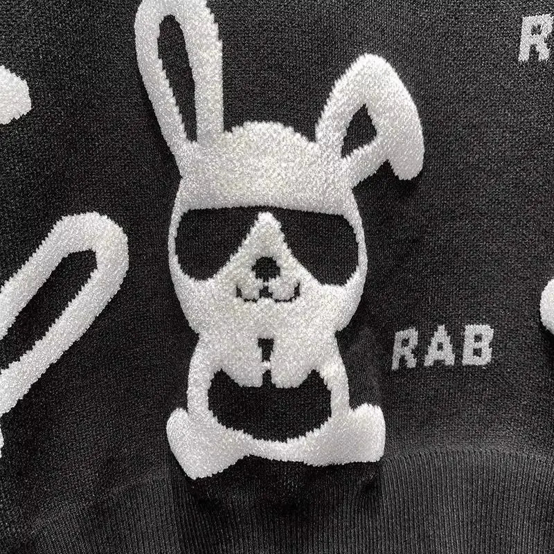 Men's Rabbit Print Knitted Sweater - Casual Round Neck Pullover - StylePicksBySei