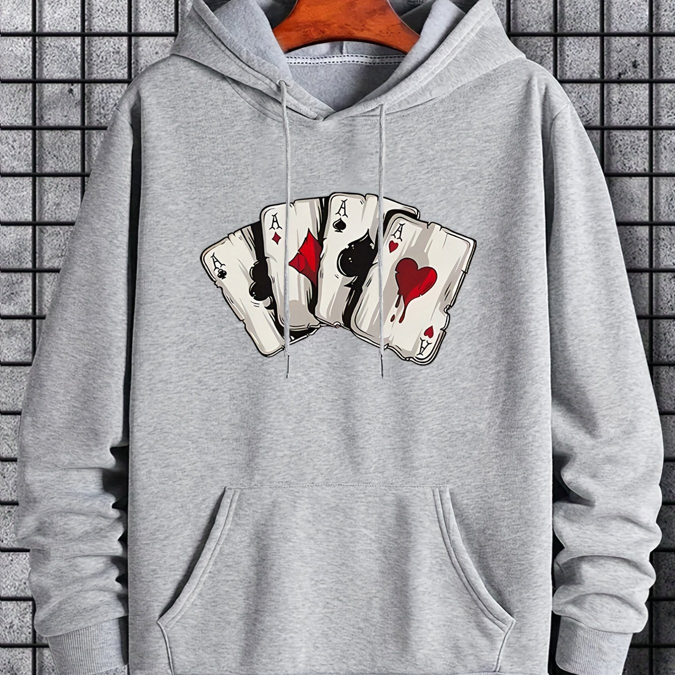 Men's Ace Playing Card Graphic Hoodie - Casual Pullover with Kangaroo Pocket