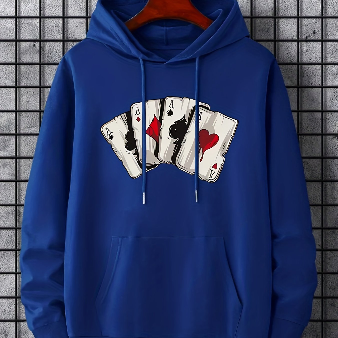 Men's Ace Playing Card Graphic Hoodie - Casual Pullover with Kangaroo Pocket