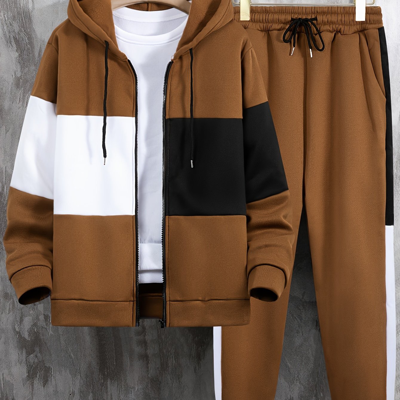Men's Color Block Tracksuit Set - 2 Piece Full-Zip Hoodie & Joggers