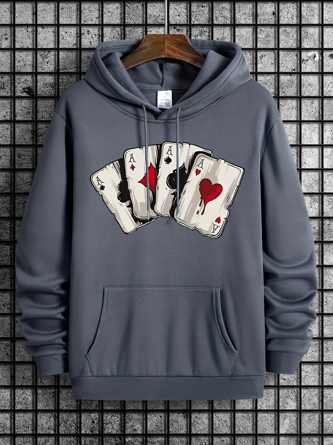 Men's Ace Playing Card Graphic Hoodie - Casual Pullover with Kangaroo Pocket