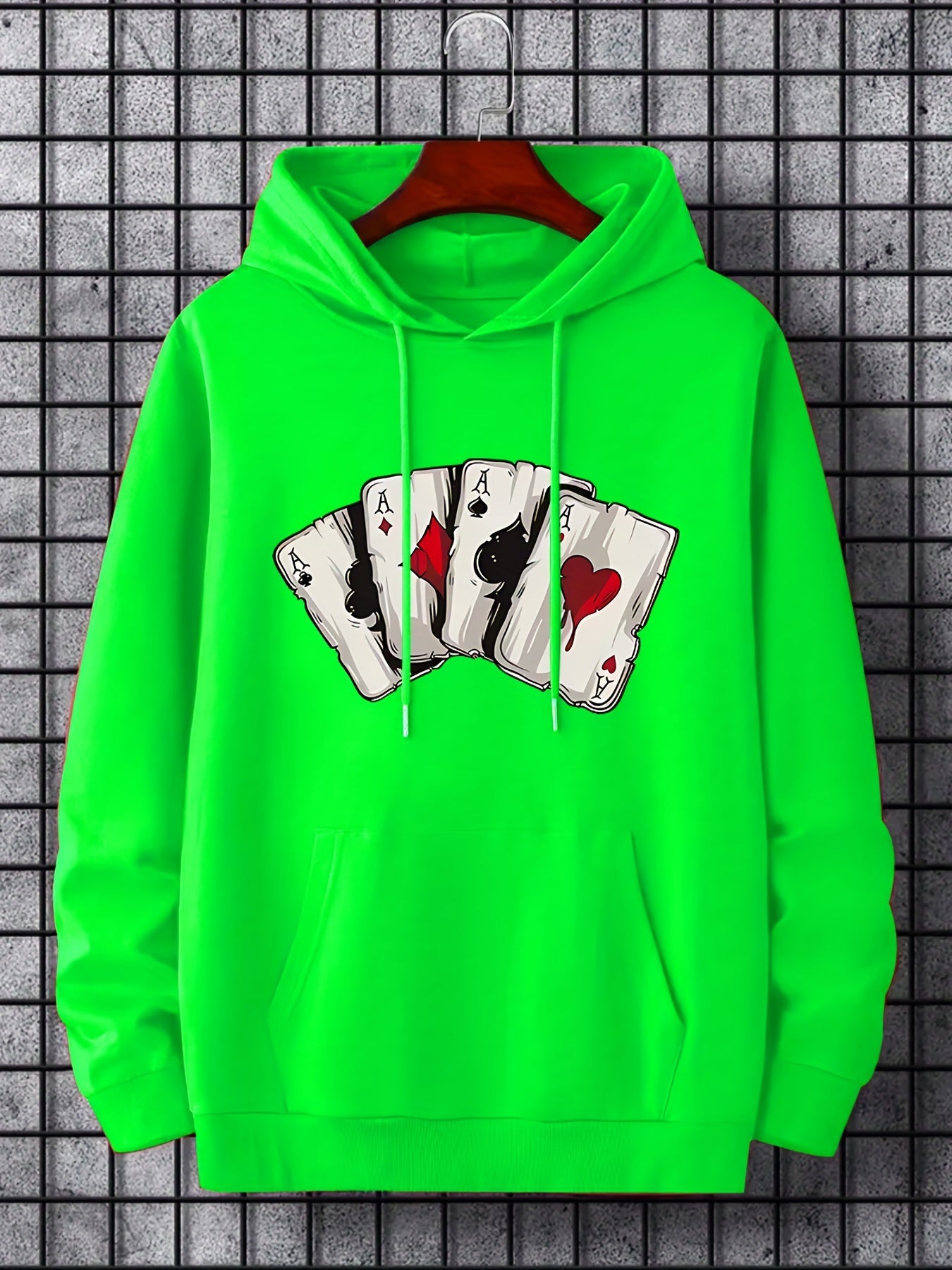 Men's Ace Playing Card Graphic Hoodie - Casual Pullover with Kangaroo Pocket