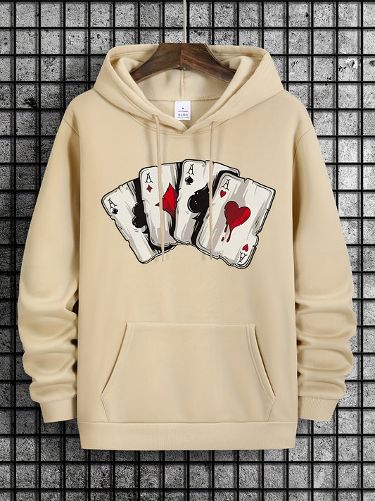 Men's Ace Playing Card Graphic Hoodie - Casual Pullover with Kangaroo Pocket