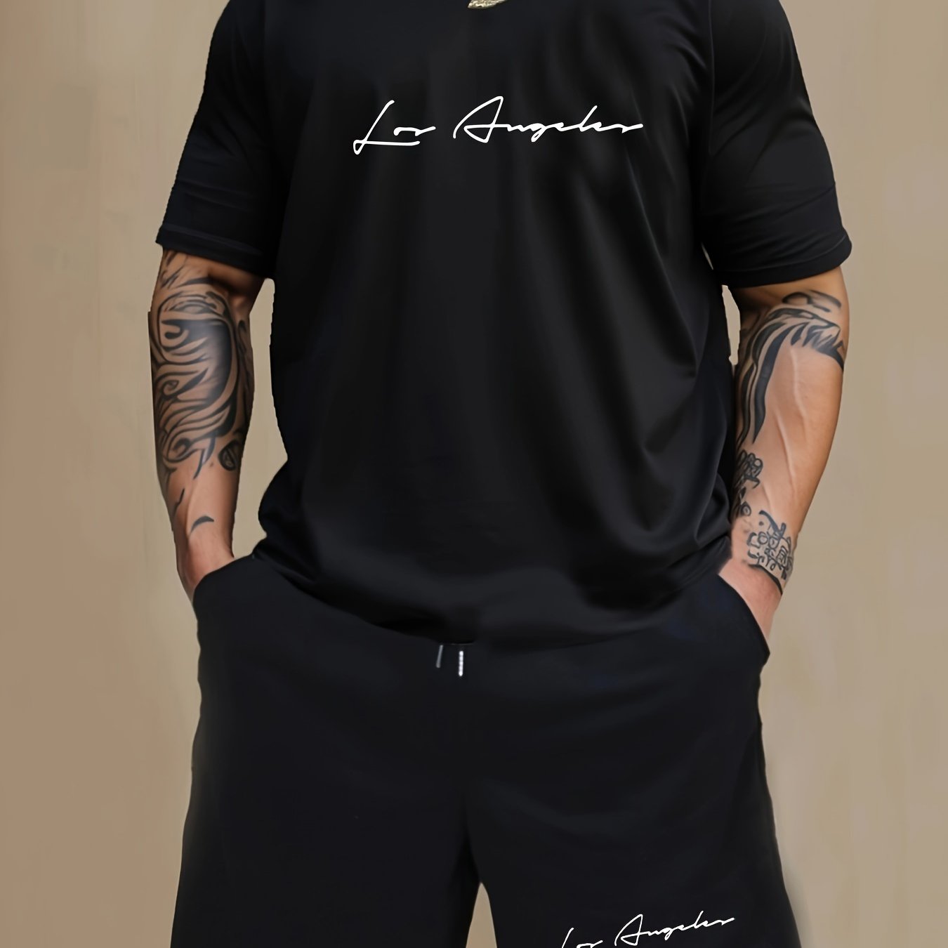 Men's 2-Piece Pajama Set - Letter Print Short Sleeve T-Shirt & Shorts Loungewear