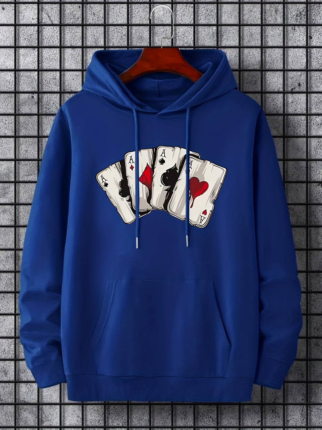 Men's Ace Playing Card Graphic Hoodie - Casual Pullover with Kangaroo Pocket