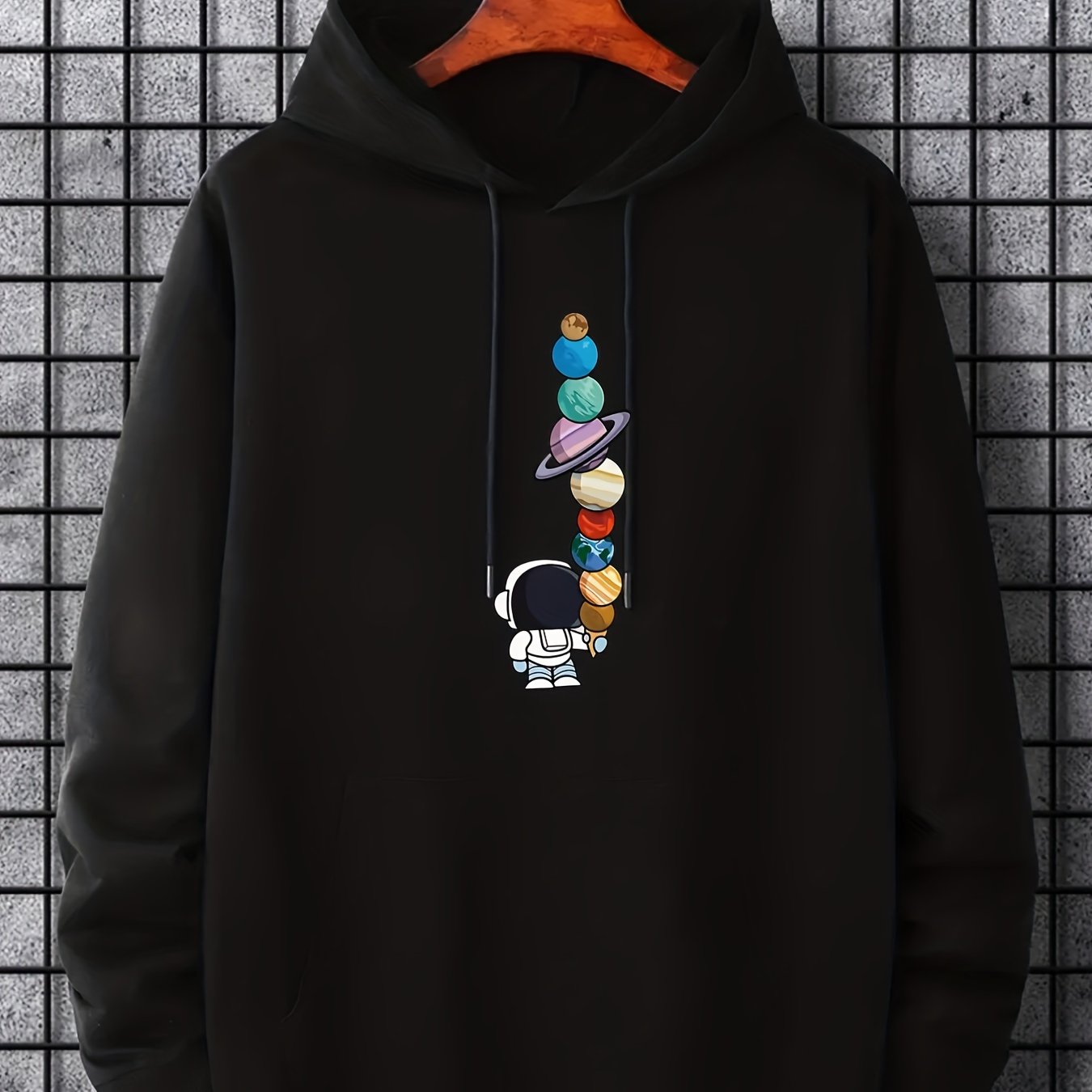 Men's Astronaut Moon Graphic Hoodie - Galactic Print Pullover with Pocket