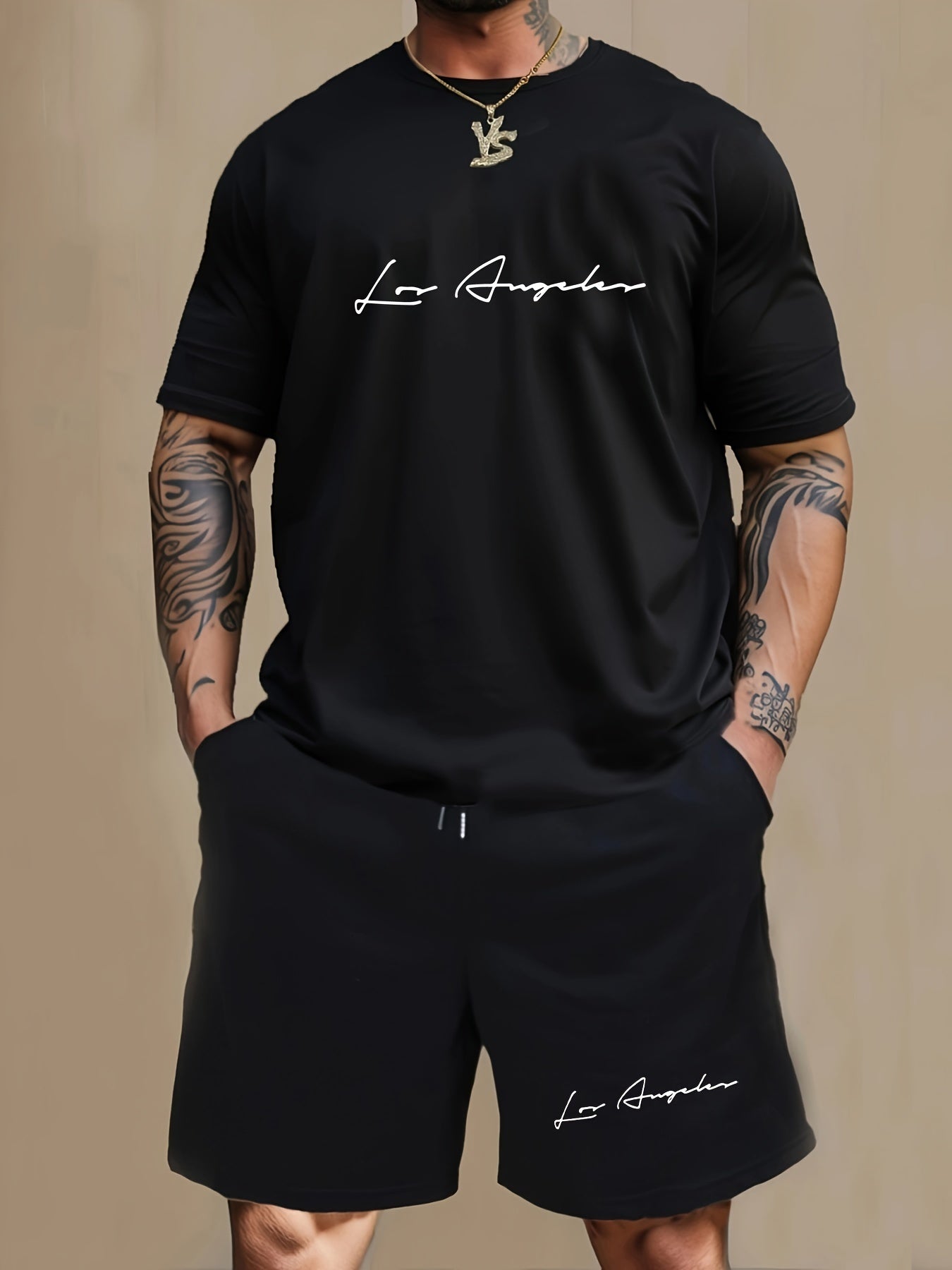 Men's 2-Piece Pajama Set - Letter Print Short Sleeve T-Shirt & Shorts Loungewear