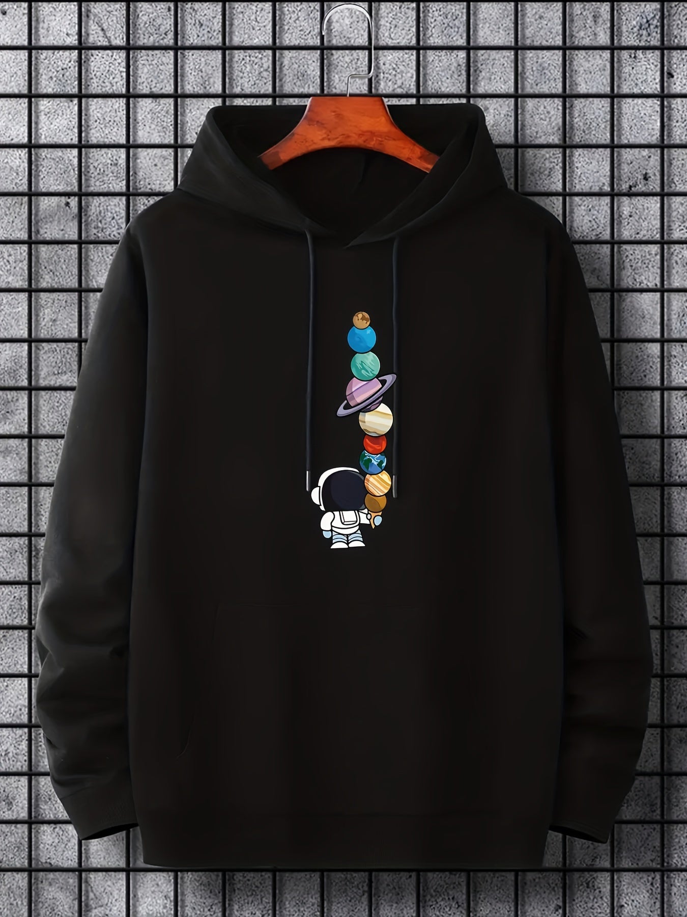 Men's Astronaut Moon Graphic Hoodie - Galactic Print Pullover with Pocket