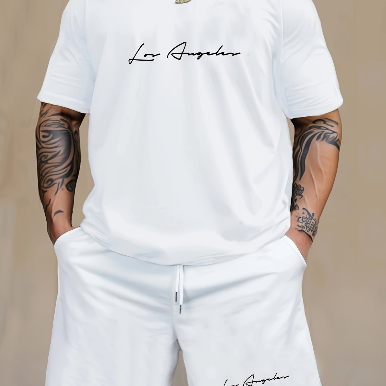 Men's 2-Piece Pajama Set - Letter Print Short Sleeve T-Shirt & Shorts Loungewear