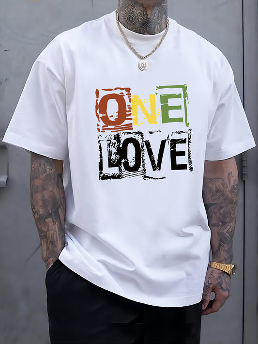 Men's One Love Letter Print T-Shirt - Casual Crew Neck Short Sleeve Tee