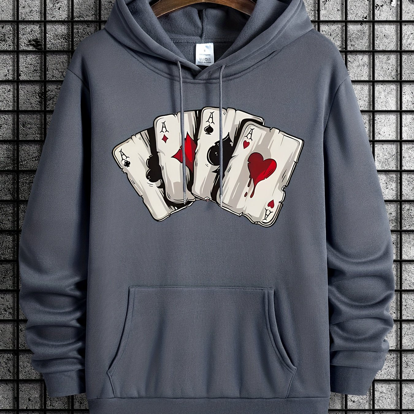 Men's Ace Playing Card Graphic Hoodie - Casual Pullover with Kangaroo Pocket