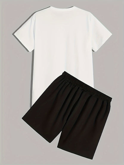 Men's 2-Piece Pajama Set - Letter Print Short Sleeve T-Shirt & Shorts Loungewear