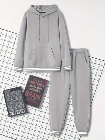 Men's Solid Color Tracksuit Set - Hoodie & Joggers with Pockets