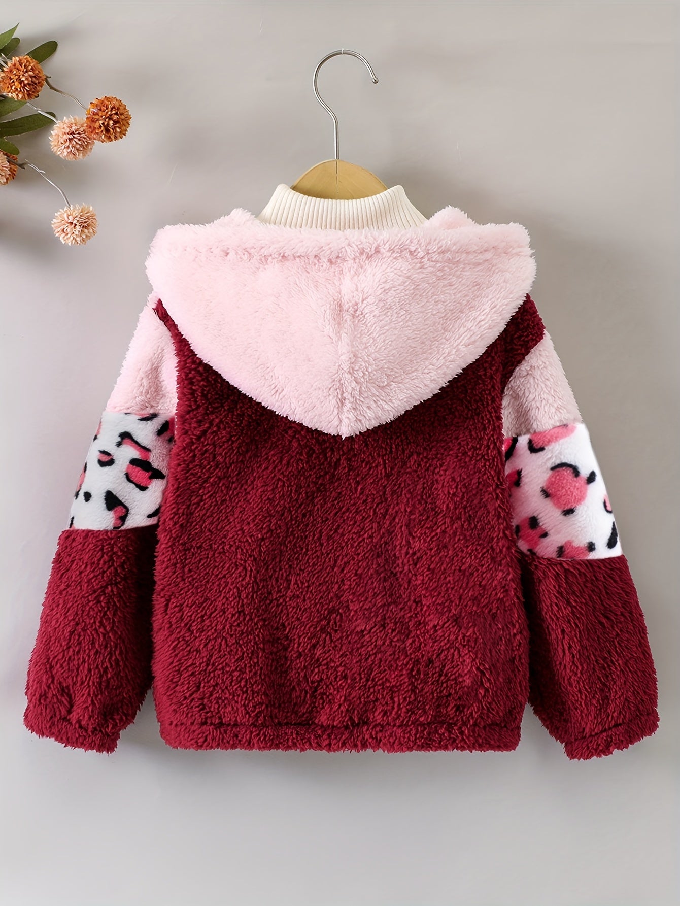 Girls Leopard Print Hoodie - Warm Fleece-Lined Zip-Up Jacket for Fall Winter