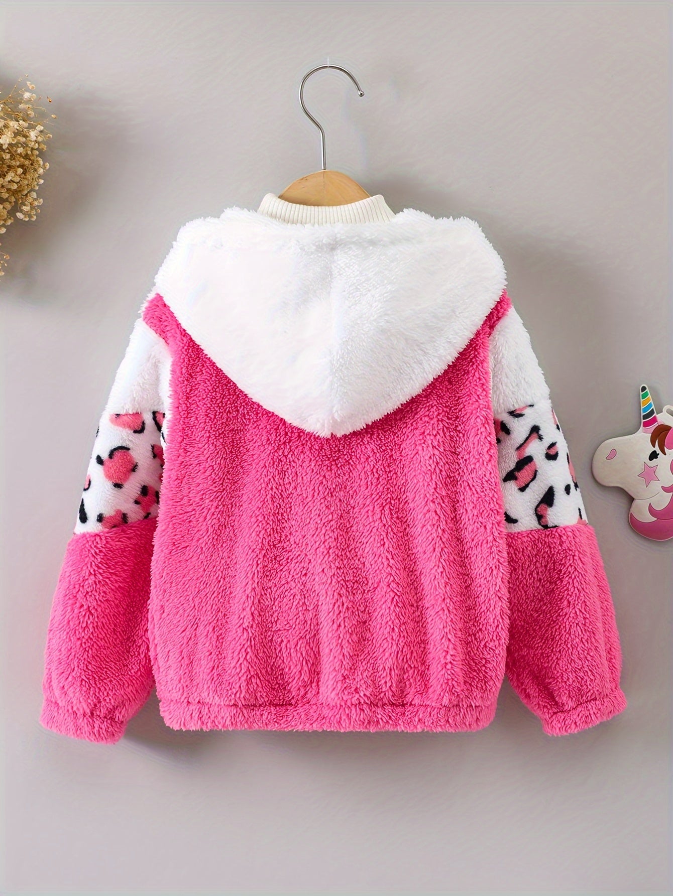 Girls Leopard Print Hoodie - Warm Fleece-Lined Zip-Up Jacket for Fall Winter
