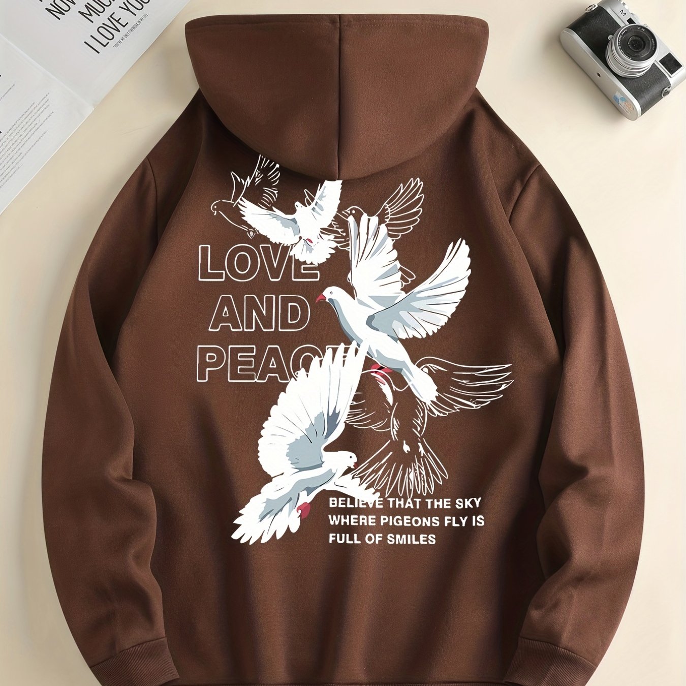 Men's Love and Peace Graphic Hoodie - Casual Pullover with Kangaroo Pocket