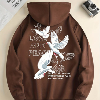 Men's Love and Peace Graphic Hoodie - Casual Pullover with Kangaroo Pocket