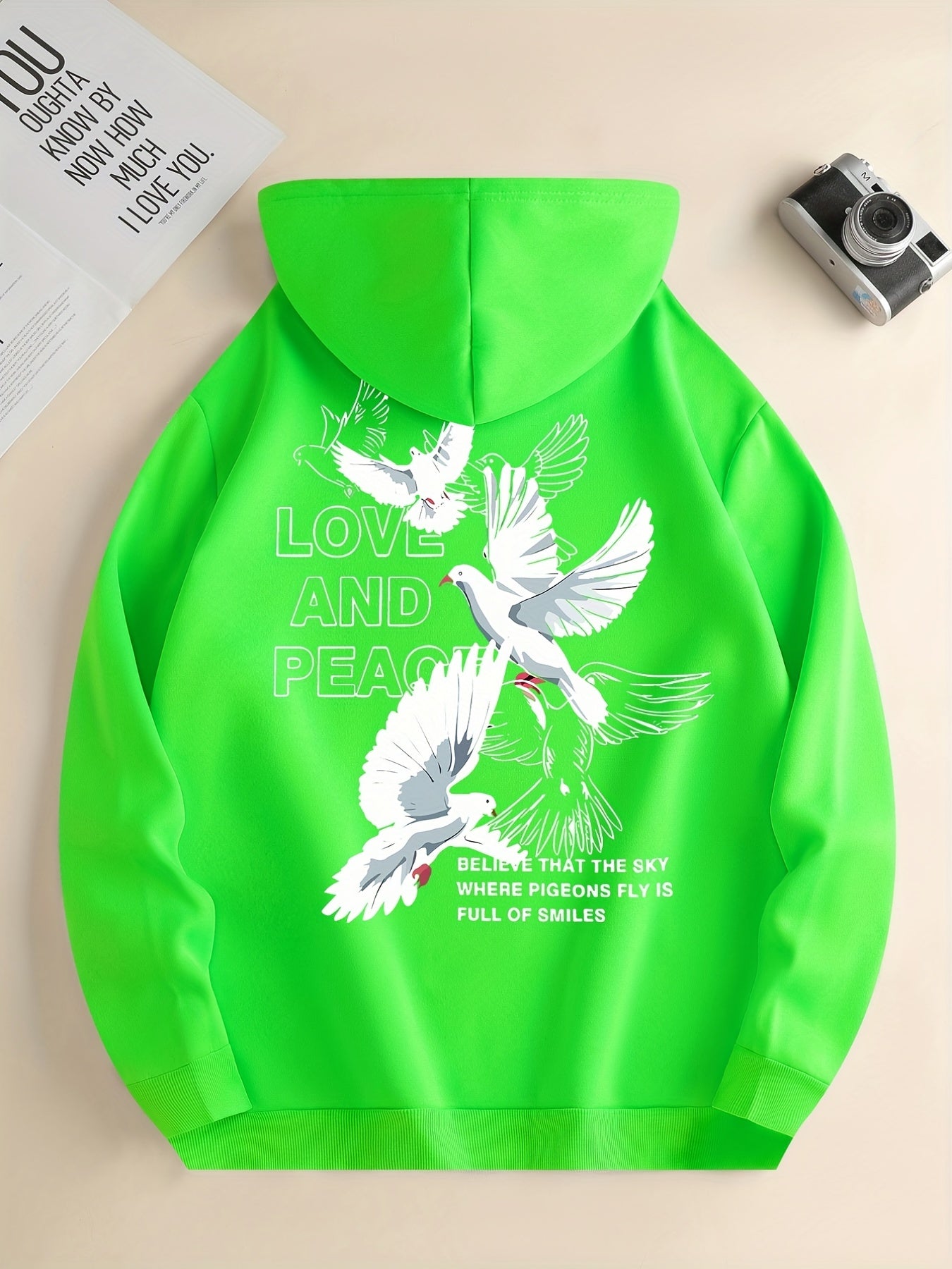 Men's Love and Peace Graphic Hoodie - Casual Pullover with Kangaroo Pocket