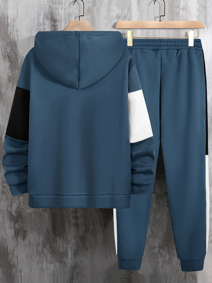 Men's Color Block Tracksuit Set - 2 Piece Full-Zip Hoodie & Joggers