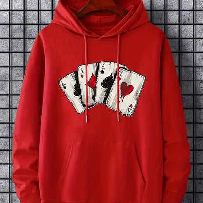 Men's Ace Playing Card Graphic Hoodie - Casual Pullover with Kangaroo Pocket