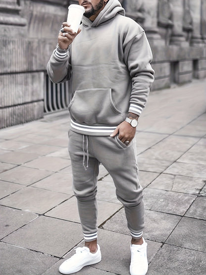 Men's Solid Color Tracksuit Set - Hoodie & Joggers with Pockets