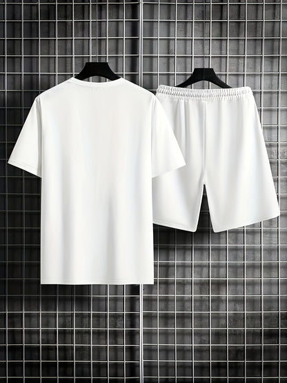 Men's 2-Piece Pajama Set - Letter Print Short Sleeve T-Shirt & Shorts Loungewear