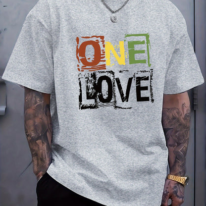 Men's One Love Letter Print T-Shirt - Casual Crew Neck Short Sleeve Tee