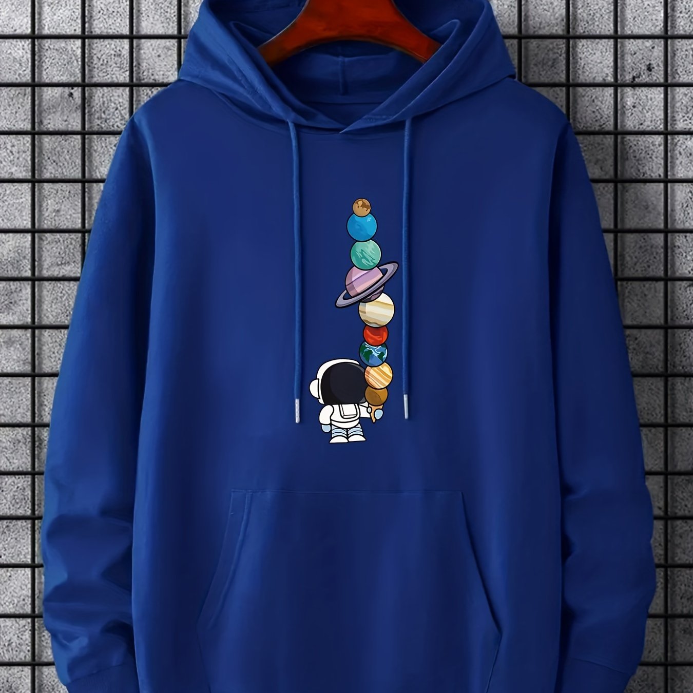 Men's Astronaut Moon Graphic Hoodie - Galactic Print Pullover with Pocket