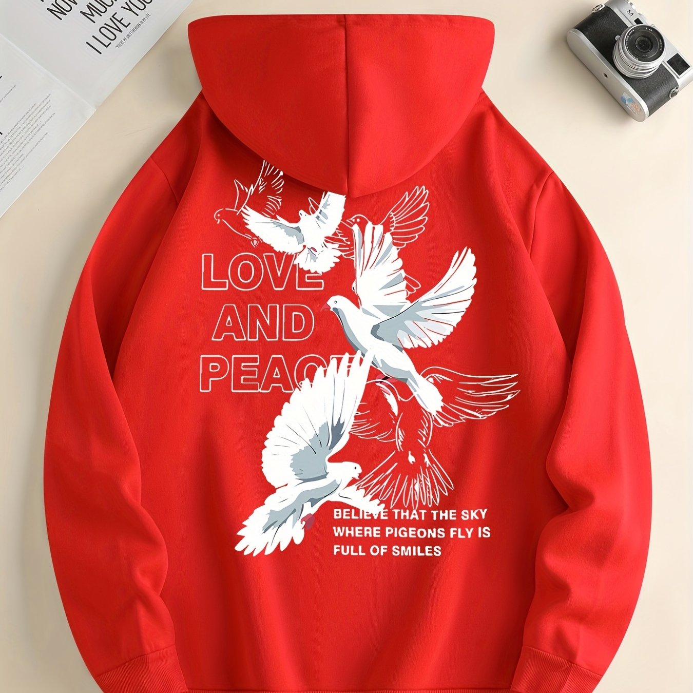 Men's Love and Peace Graphic Hoodie - Casual Pullover with Kangaroo Pocket