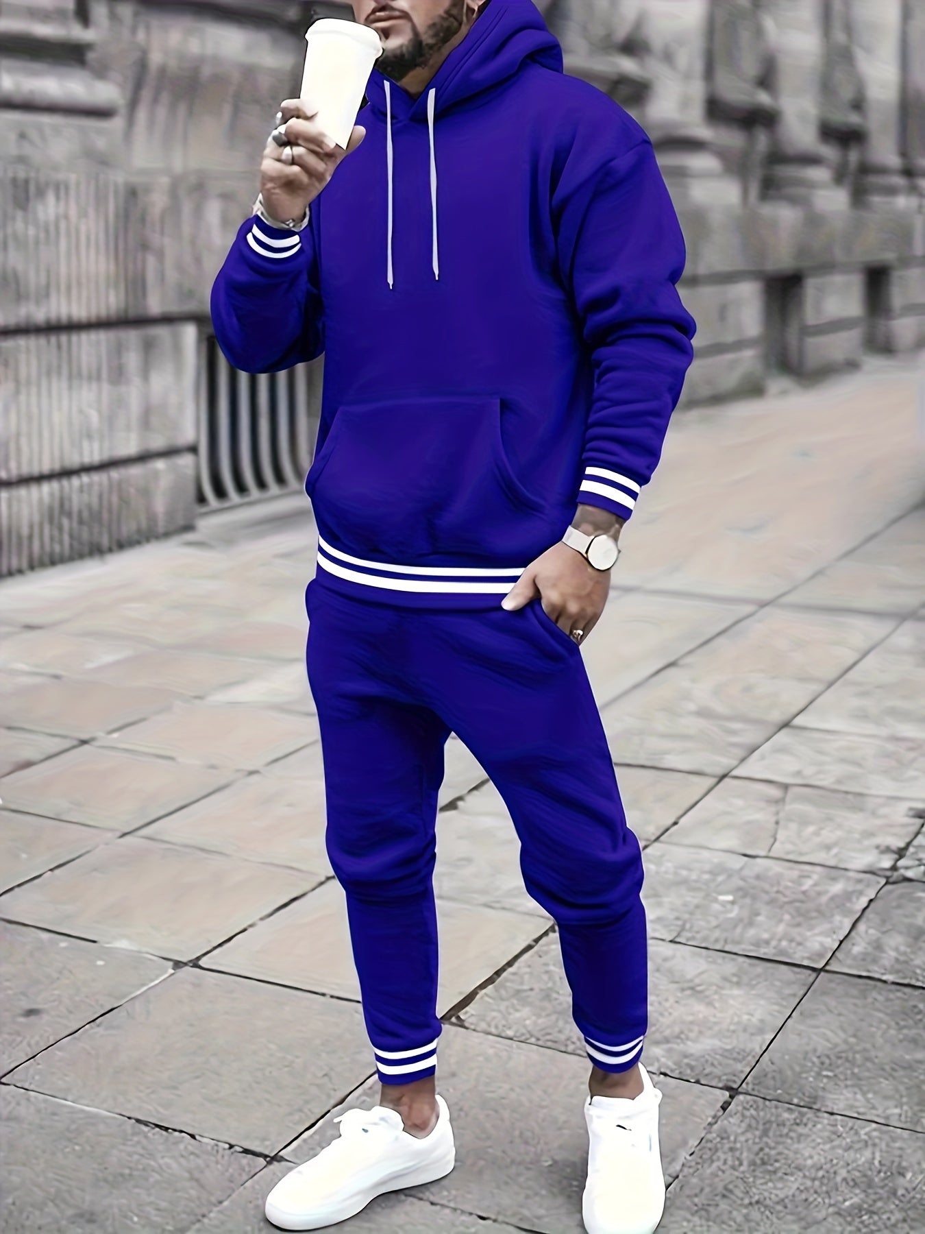 Men's Solid Color Tracksuit Set - Hoodie & Joggers with Pockets